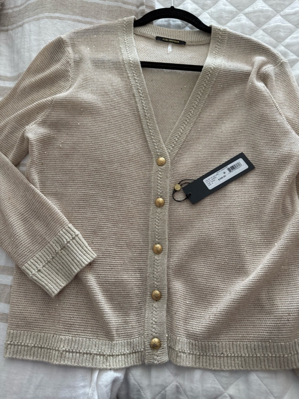 Kobi Halperin Beige/gold V-Neck Cardigan with Gold Buttons